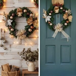 Festive Green and Gold Holiday Wreath